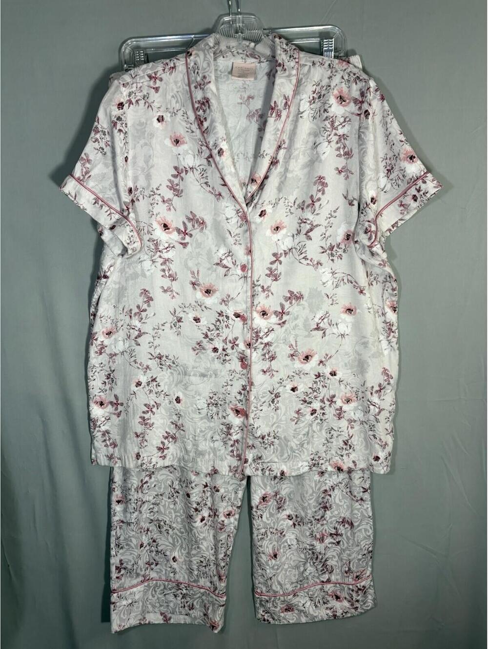 Cabernet Sleep Sense Pajama Set Womens L Floral Satin Jacquard Capri Lounge